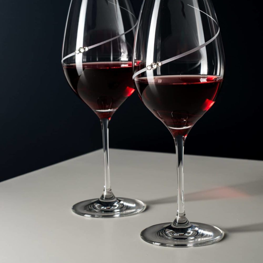 DIAMANTE Swarovski Crystal Red Wine Glasses Pair -  Sweden