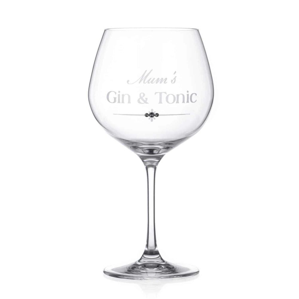 gin glass with mums gin&tonic engraved