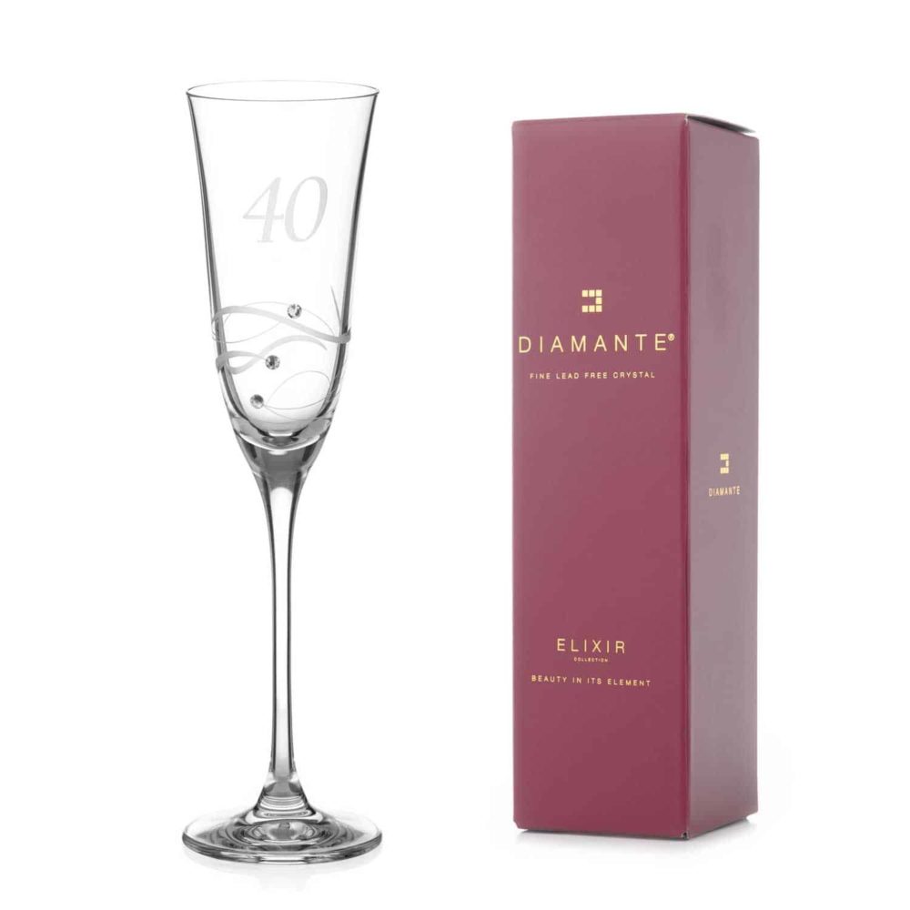 40th Birthday Spiral Champagne Flute Adorned with Crystals by Swarovski® - Image 3