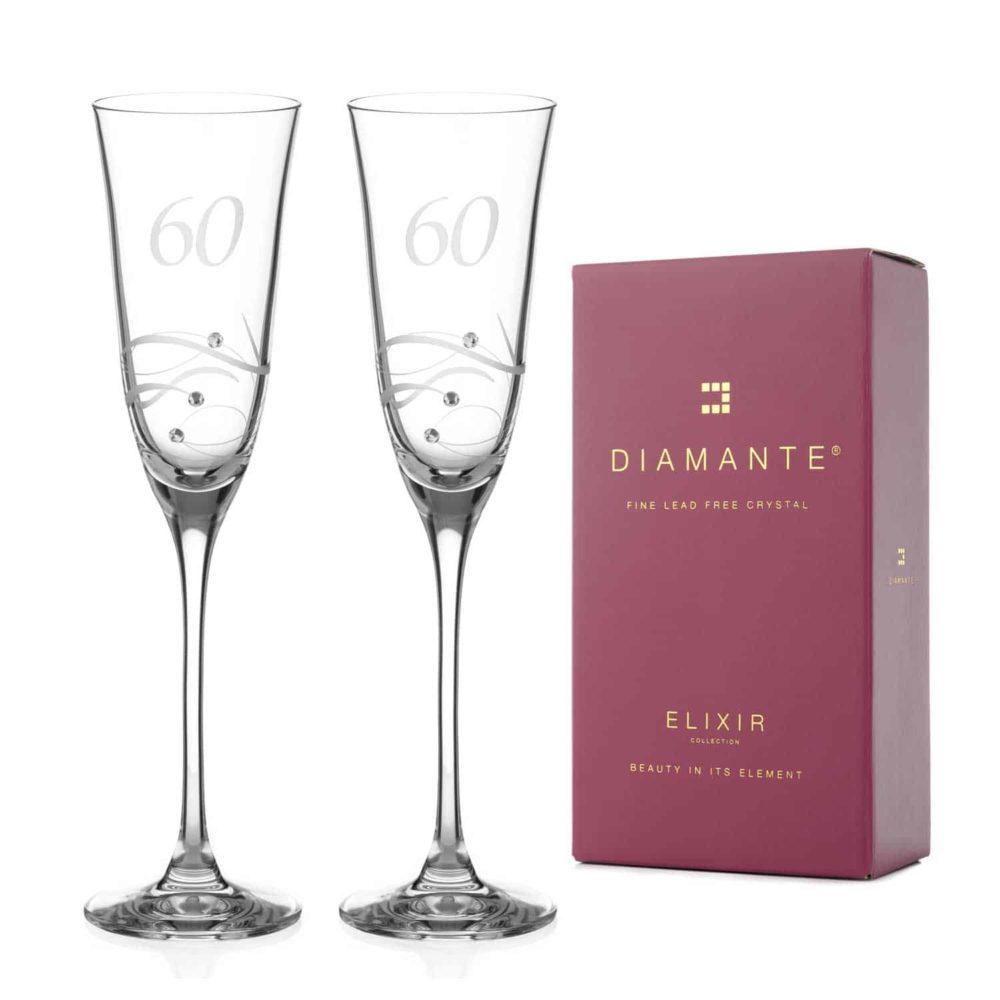 60th Birthday Spiral Champagne Flute Adorned with Crystals by Swarovski® - Set of 2 - Image 3