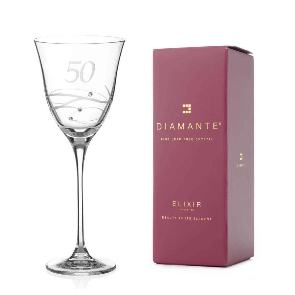 50th Birthday Spiral Wine Glass Adorned with Crystals by Swarovski® - Image 3