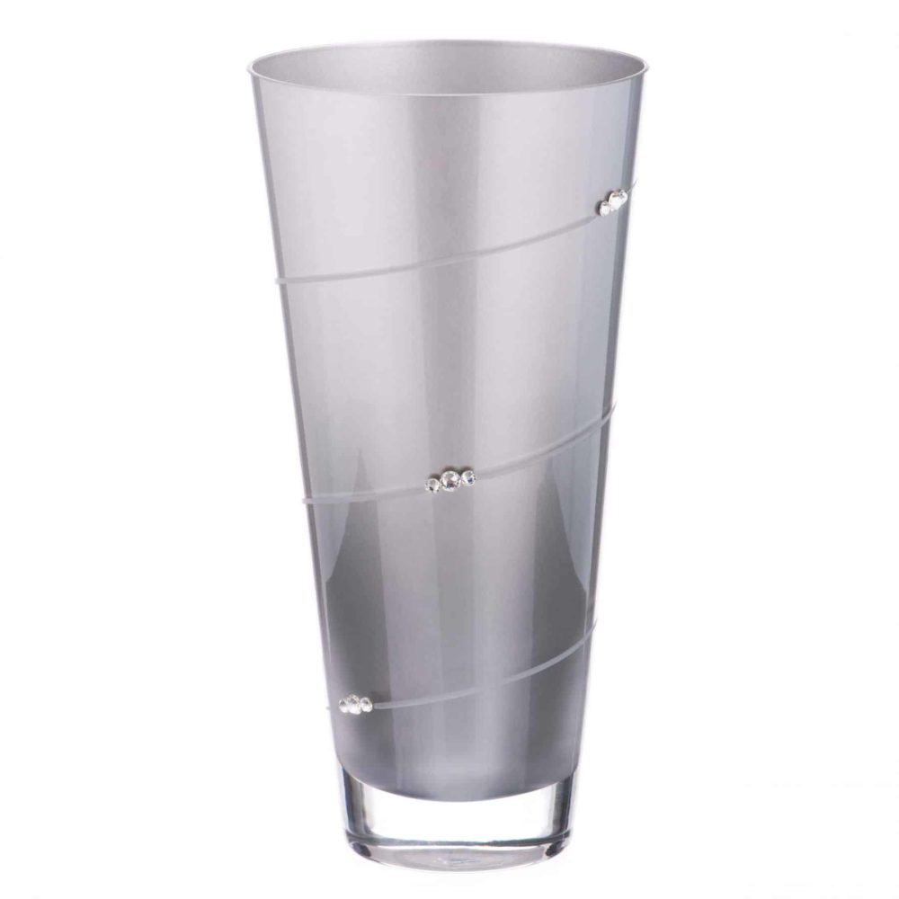 Silhouette Conical Silver Vase Adorned with Swarovski Crystals - 25cm