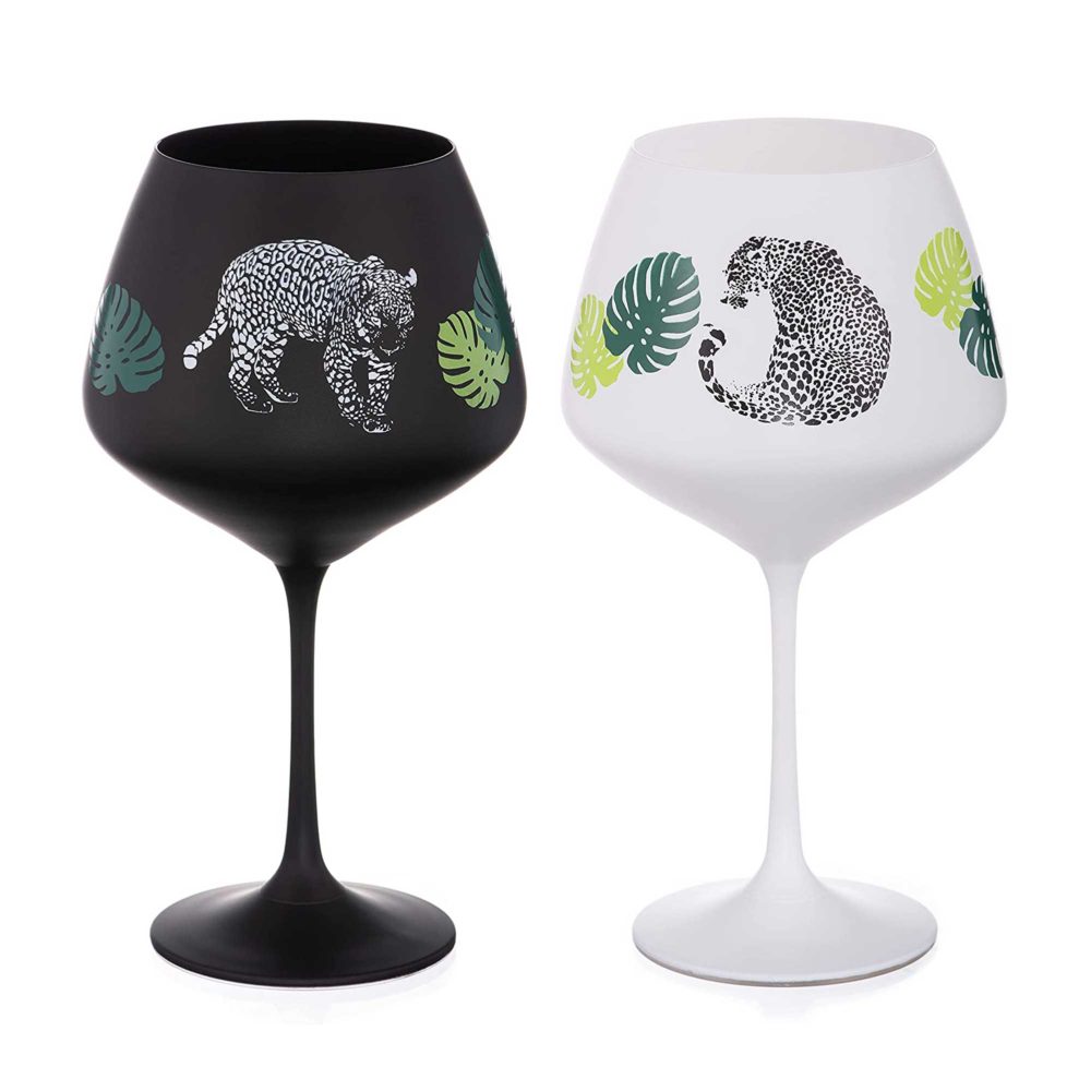 Jungle Leaves Black and White Gin Glasses - Set of 2