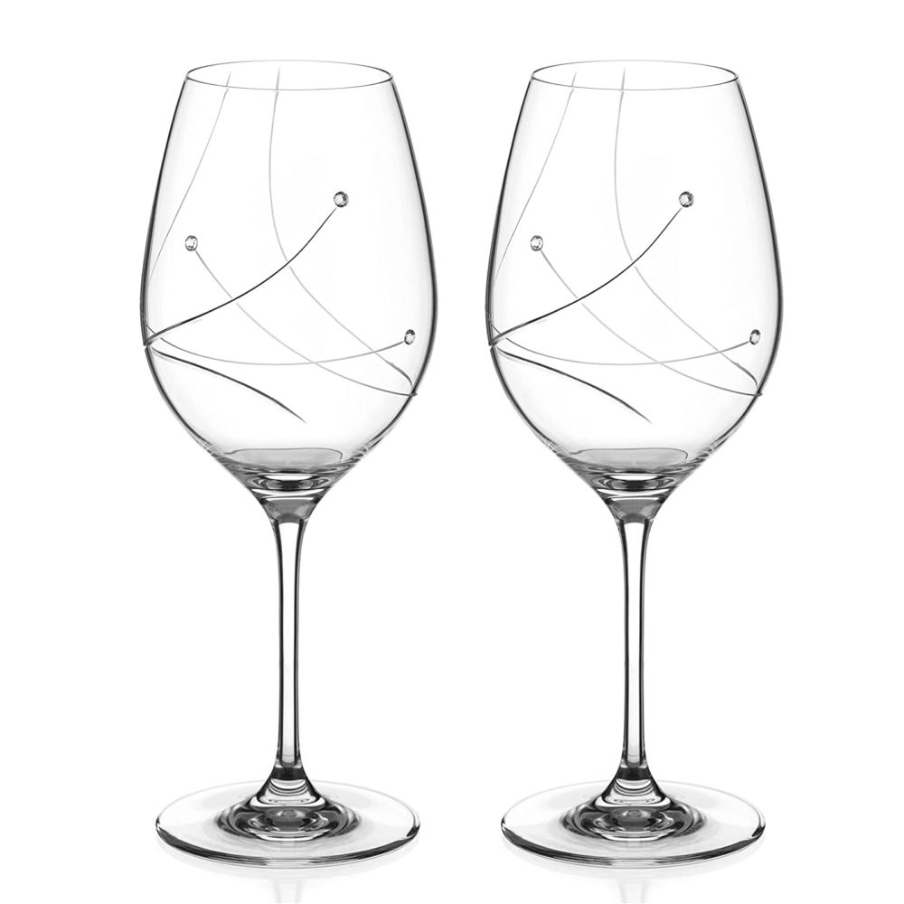 DIAMANTE Swarovski Crystal Red Wine Glasses Pair -  Sweden