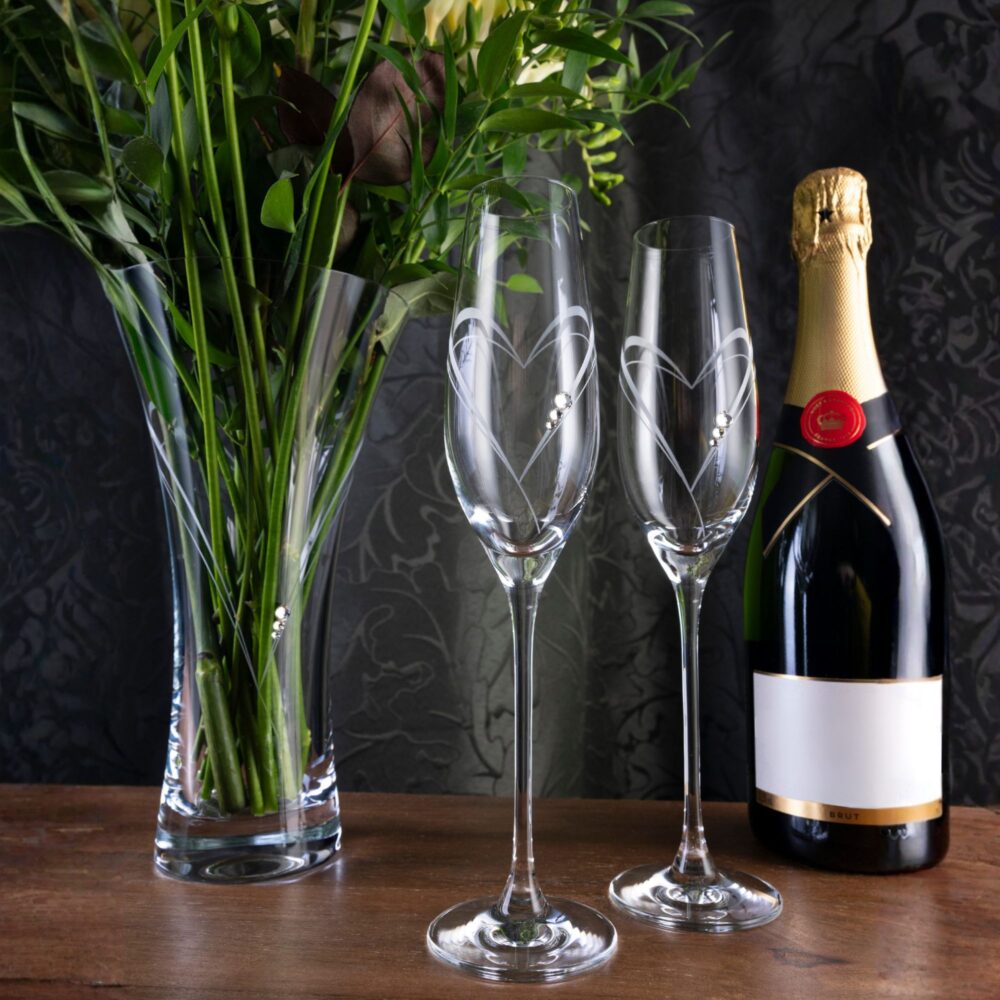 Alternative view of Hearts Champagne Flute Adorned with Crystals by Swarovski® - Single Glass