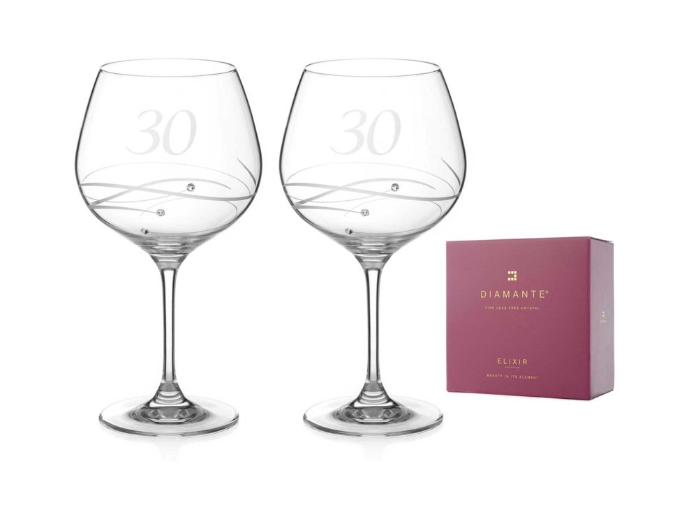 30th Birthday Spiral Gin Glasses Adorned with Crystals by Swarovski® - Set of 2 - Image 2