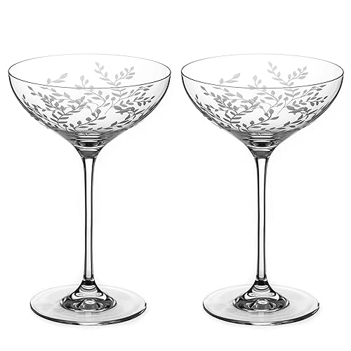 champagne saucer with leaf and bird design