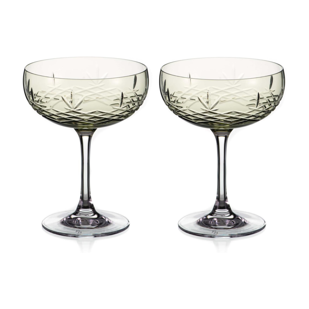 Gatsby Crystal Champagne Saucers – Green - Set of 2