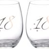 Crystal Stemless Wine Glasses Birthday/ Anniversary - Set of 2