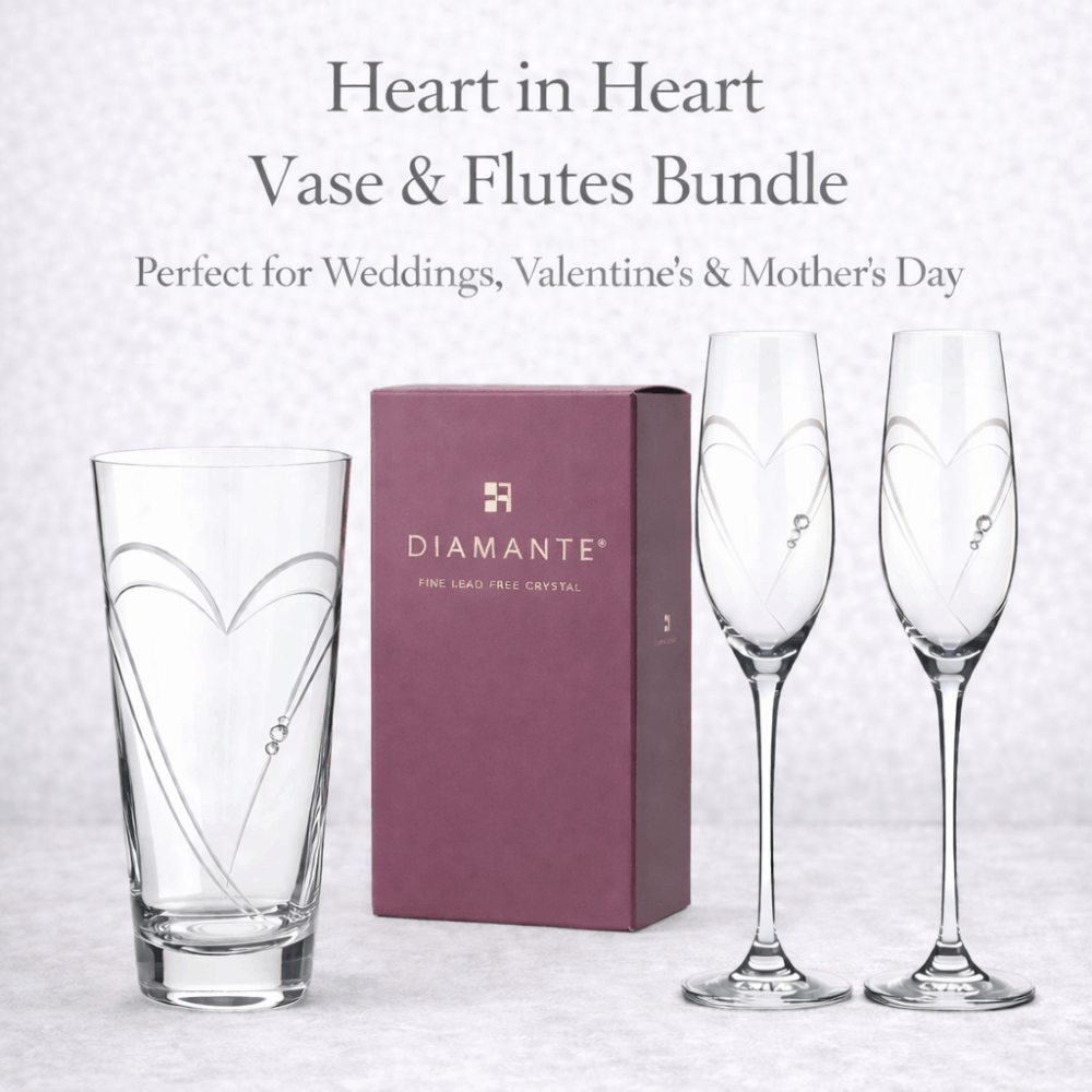 Heart Crystal Vase & Champagne Flutes Gift Set