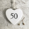 Mini Porcelain Hanging Heart – “50” Birthday Keepsake Elegant Milestone Gift