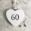 Mini Porcelain Hanging Heart – “60” Birthday Keepsake Elegant Milestone Gift