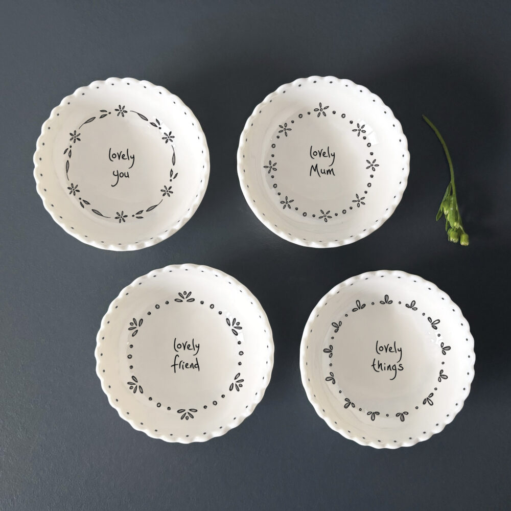 Alternative view of Small Scalloped Porcelain Bowl “Lovely Things” – Mini Trinket Bowl