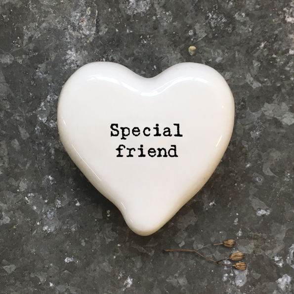 White Porcelain Heart Token “Special Friend” – Small Friendship Keepsake