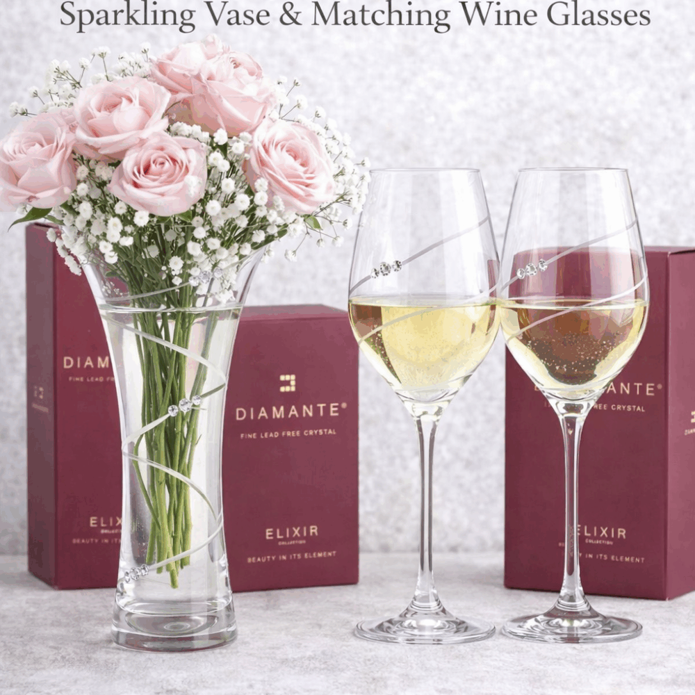 Swirl Crystal Vase & Wine Glass Gift Set