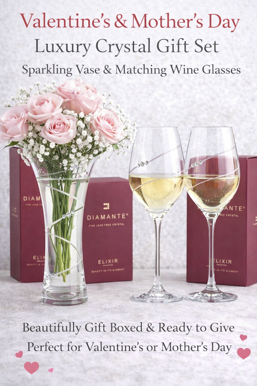 Swirl Crystal Vase & Wine Glass Gift Set