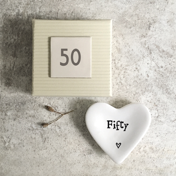 50th Birthday Porcelain Heart Trinket Dish – Fifty