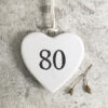 Mini Porcelain Hanging Heart – “80” Birthday Keepsake Elegant Milestone Gift