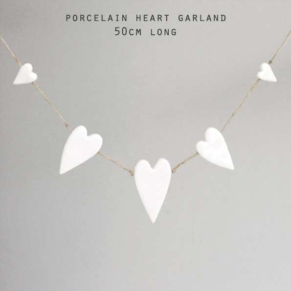 Alternative view of Porcelain Heart Garland – White Ceramic Hanging Hearts