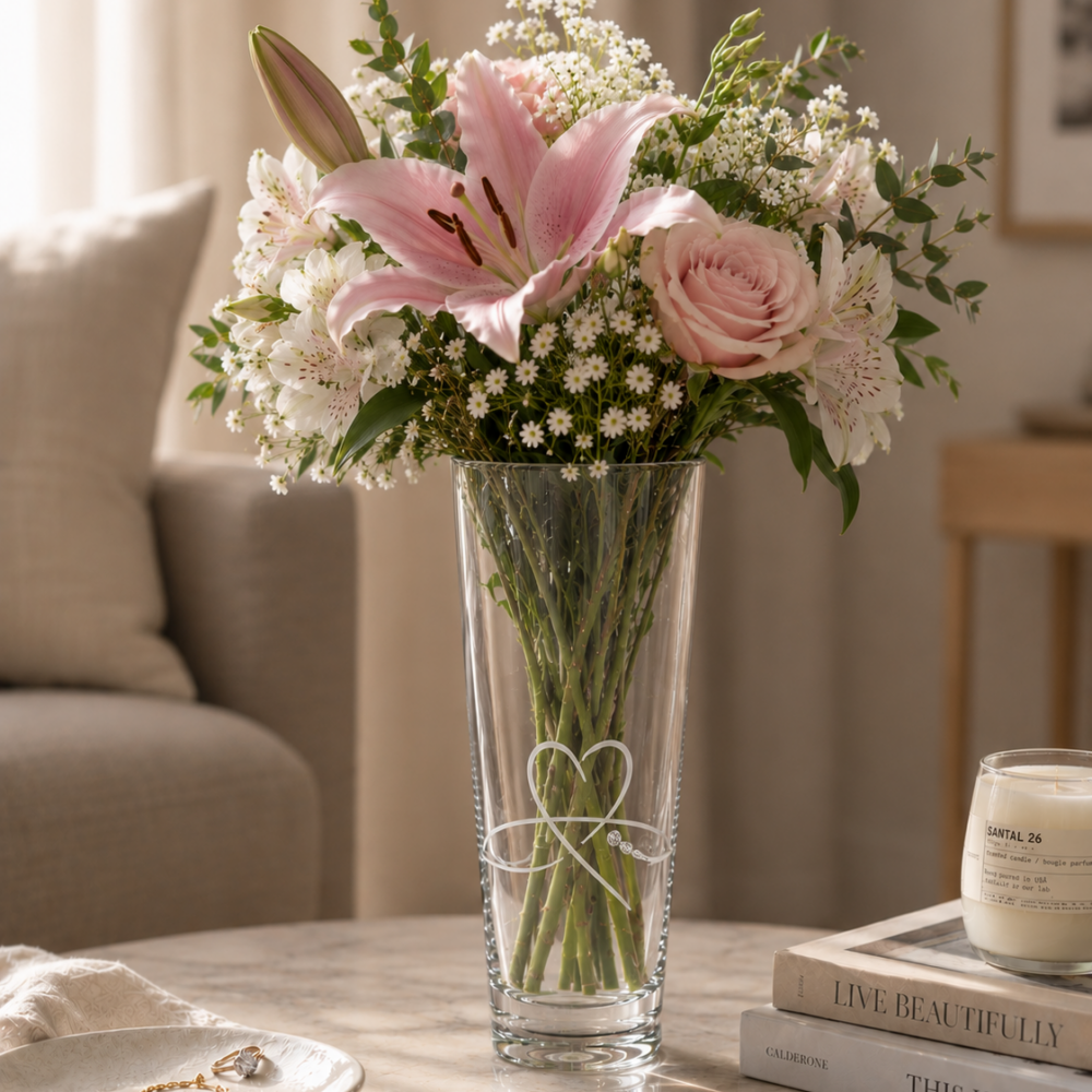 Alternative view of Petit Heart Conival Vase Embellished with Swarovski Crystals - 30cm