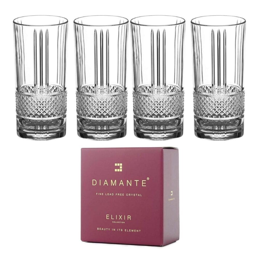 Ava Collection Crystal Hi Ball Glasses - Set of 4