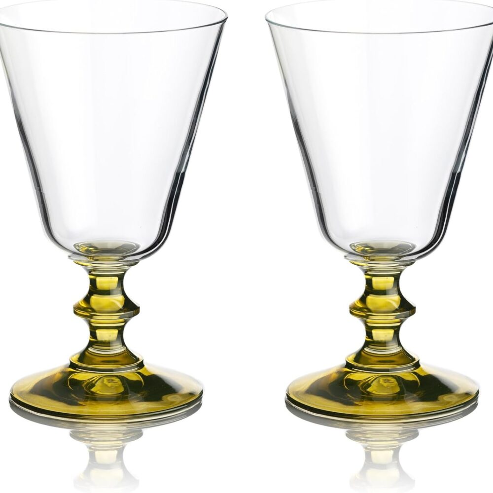 Crystal Wine Glasses – Hand Painted Green Stem - Set of 2