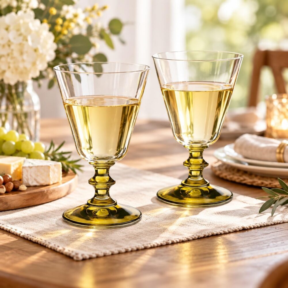 Alternative view of Crystal Wine Glasses – Hand Painted Green Stem - Set of 2